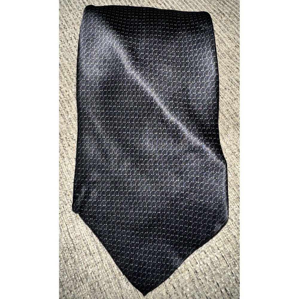 DKNY Tie 100% Silk Black Micro‑Dot Foulard 58″ × 3.5″